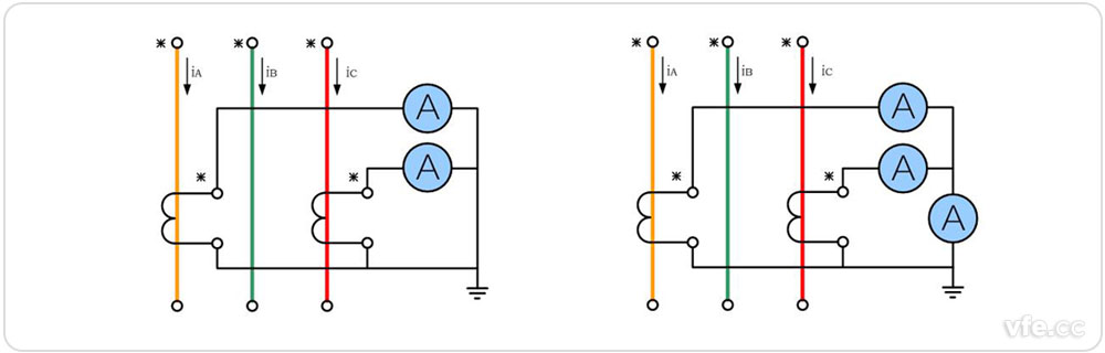 兩相不完全星形接線(xiàn)形式電流互感器接線(xiàn)圖