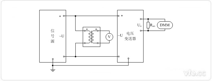 電壓輸出型電壓變送器(電壓互感器擴展標準表量程) 電壓校準接線(xiàn)圖 電壓輸出型電壓變送器(電壓互感器擴展標準表量程) 電壓校準接線(xiàn)圖