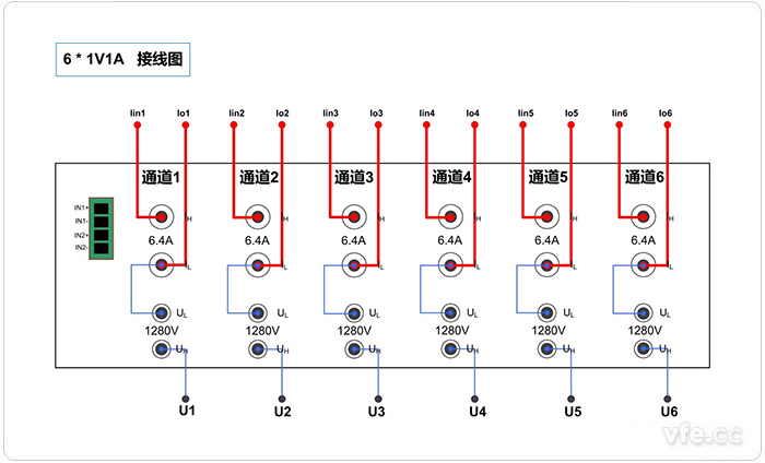 便攜式功率分析儀6*1V1A接線(xiàn)示意圖