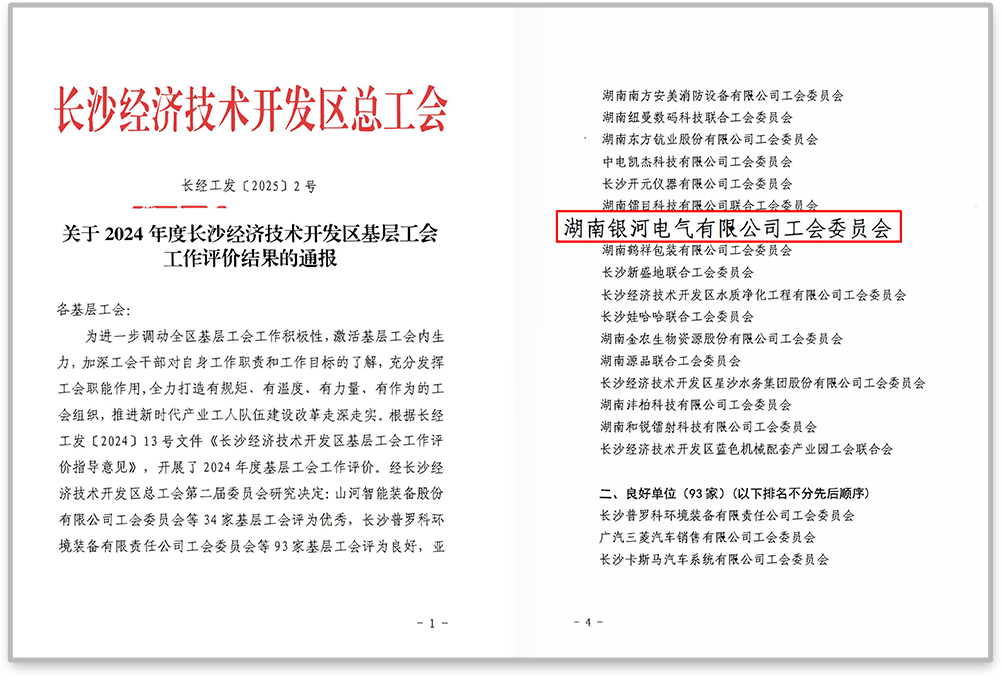 銀河電氣工會(huì )在2024年度長(cháng)沙經(jīng)濟技術(shù)開(kāi)發(fā)區基層工會(huì )工